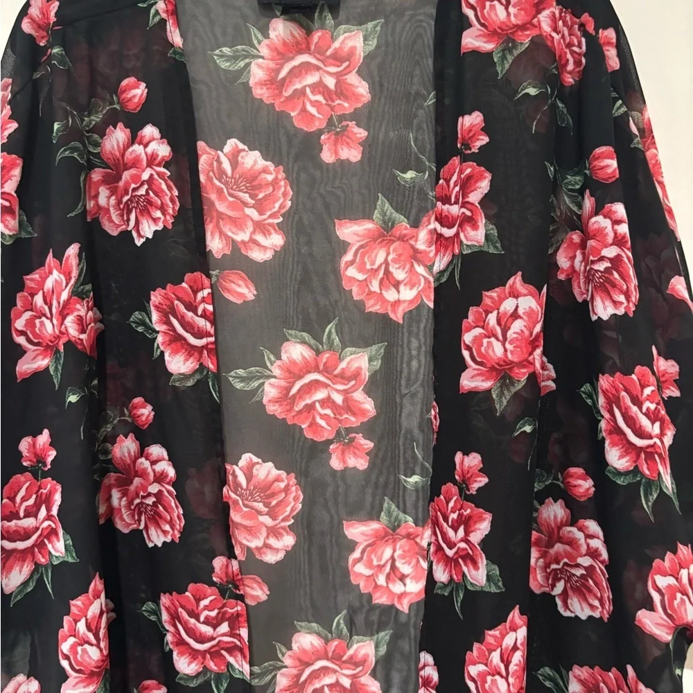 Joe Boxer Black Kimono with Pink Floral Design size Large - Picture 2 of 4